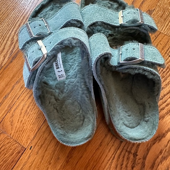 Birkenstock Arizona Shearling - Fur Slip-On Sandals - RARE Teal Color - Picture 3 of 5